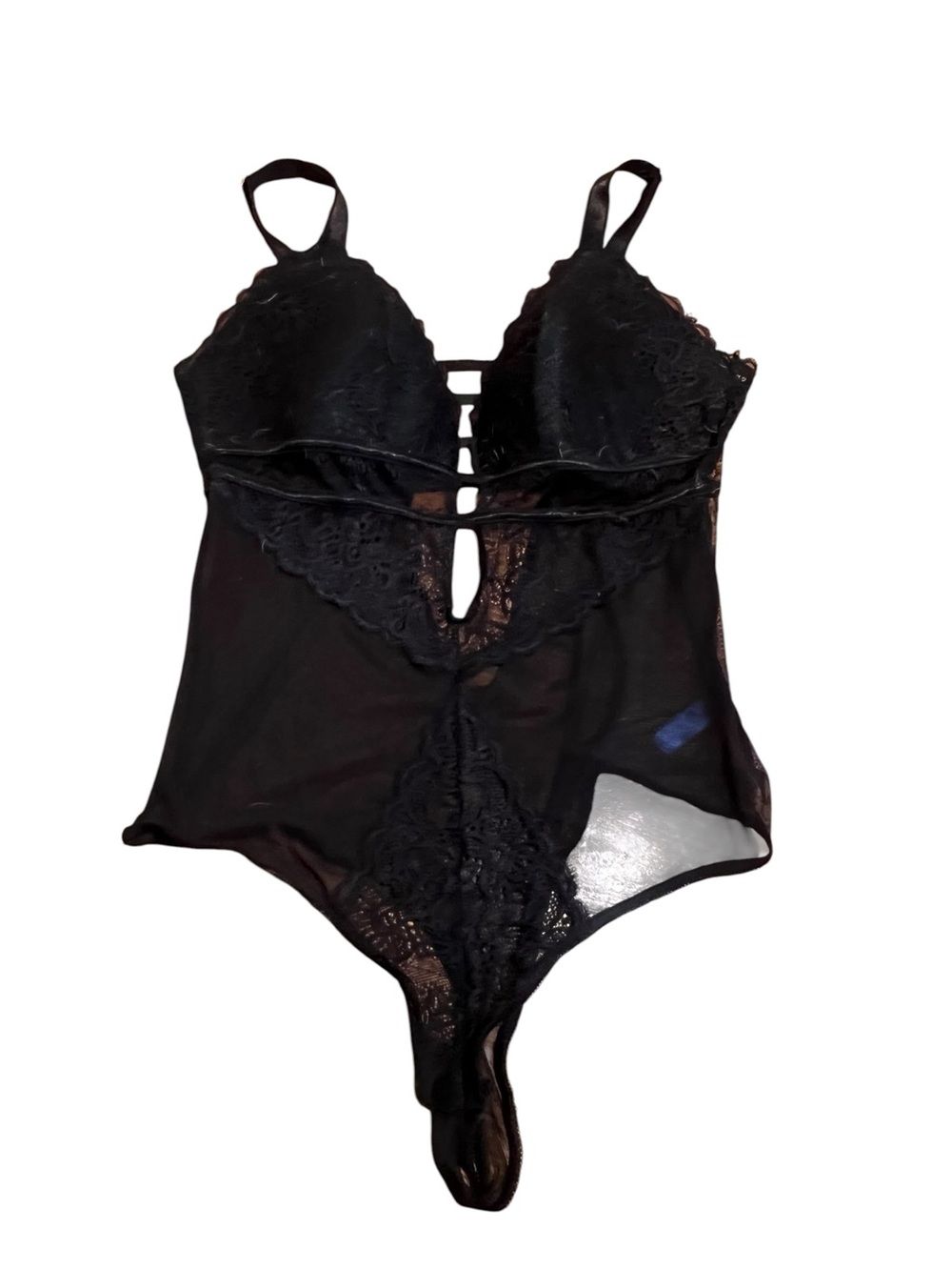 Rachel Rachel Roy Women’s Plus Size 1X Sheer Lace Bodysuit Lingerie Black Plunge